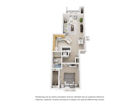 One Bedroom - Bonnie Floor Plan at Heatherwood Apartments, Grand Blanc, Michigan